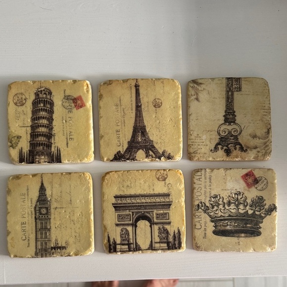 unbranded Other - Vintage Carte Postale Cork Backed Stone Coasters (6)